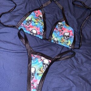 Skull Print Bikini Thong Set